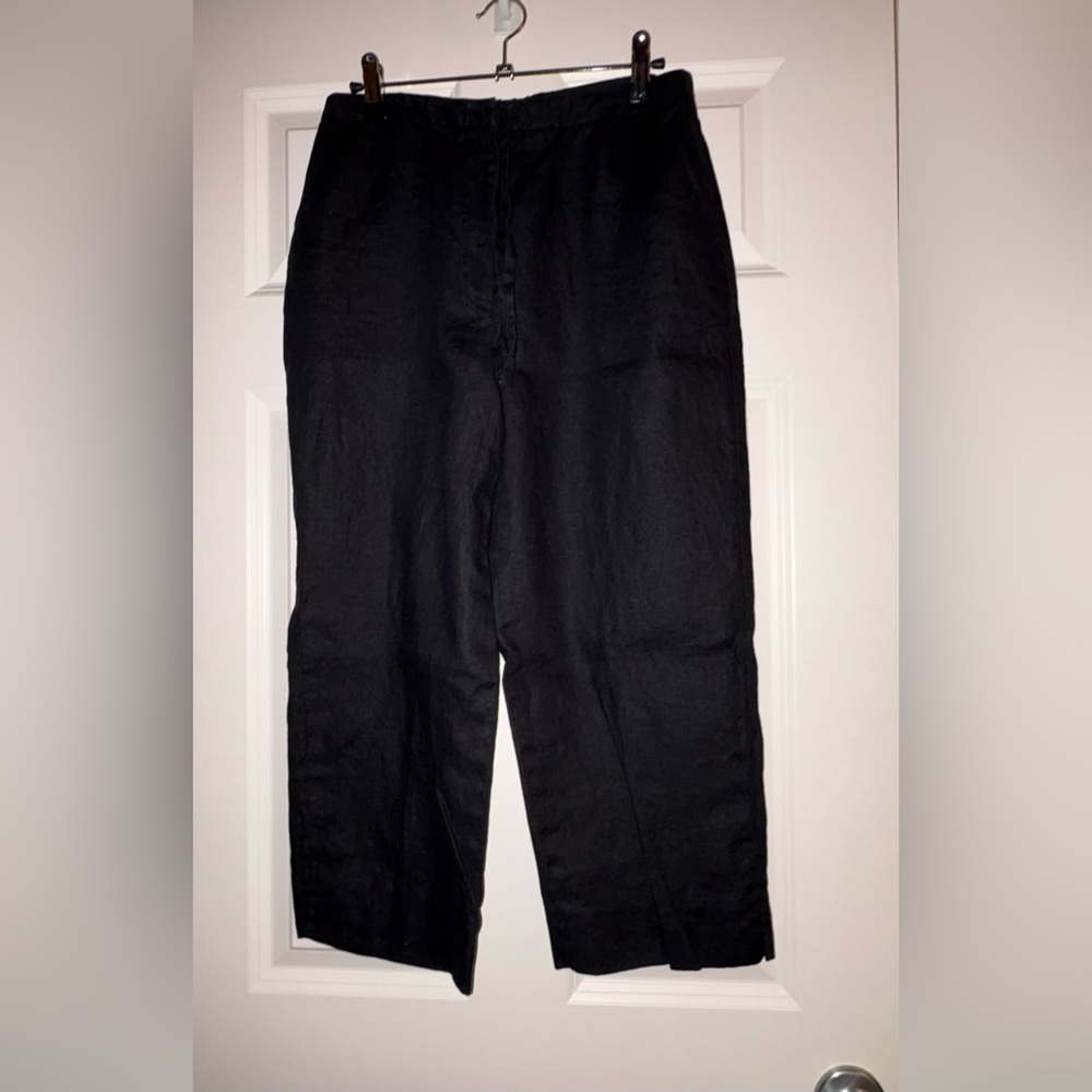 EUC Capris: Linen, Wide Tapered Legs, High Waist, Black, Laura Ashley